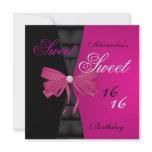 Sweet Sixteen 16th Bright Pink Black Bow Custom Invites