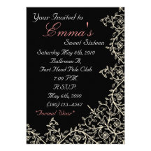 sweet sixteen,black,white,pink,chic,classy,cute announcements