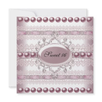 Sweet Sixteen Elegant Pearl Silver Pink Lace Personalized Announcement