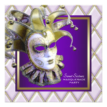 Sweet Sixteen Gold Purple Masquerade Party Custom Invites