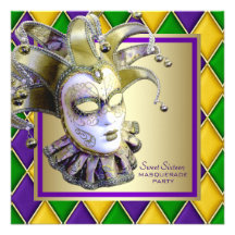 Sweet Sixteen Gold Purple Masquerade Party Announcement