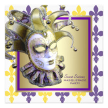 Sweet Sixteen Gold Purple Masquerade Party Custom Invitations