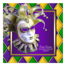 Sweet Sixteen Gold Purple Masquerade Party Invitation