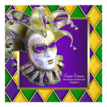 Sweet Sixteen Gold Purple Masquerade Party Custom Invitations