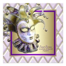 Sweet Sixteen Gold Purple Masquerade Party Personalized Announcement