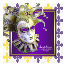 Sweet Sixteen Gold Purple Masquerade Party Personalized Announcement