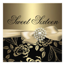 Sweet Sixteen Gold Rose Birthday Invitation