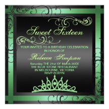 Sweet Sixteen Green Tiara Birthday Invitation