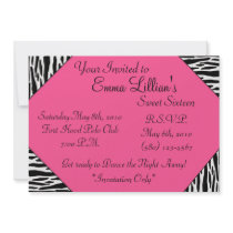 sweet sixteen,invite,fun,pink,zebra,girly,chic