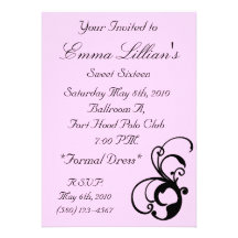 sweet sixteen,party,invatation,pink,black,chic personalized invite