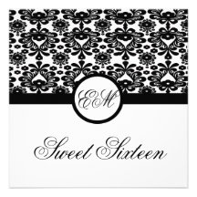 sweet sixteen party invite black gold chic damask