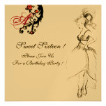 SWEET SIXTEEN PARTY MONOGRAM, red black and gold Custom Invitations
