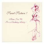 SWEET SIXTEEN PARTY, red pink cream felt Invite