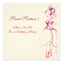 SWEET SIXTEEN PARTY, red pink cream felt Invite