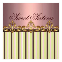 Sweet Sixteen Pink/Gold Crown Birthday Invitation