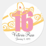 sweet sixteen pink PRINCESS custom keepsake label Round Stickers