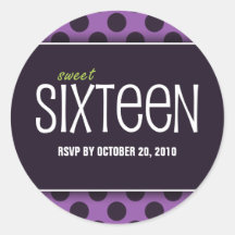 Sweet Sixteen Purple Dots | RSVP Envelope Seals Round Sticker