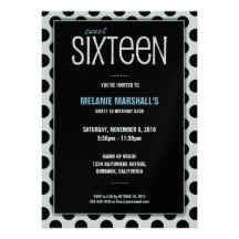 Sweet Sixteen Silver & Black | Party Invitations