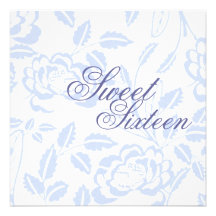 Sweet Sixteen Soft Blue Rose Birthday Invitation