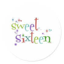 Sweet Sixteen + Stars, cheerful Text, template Round Stickers