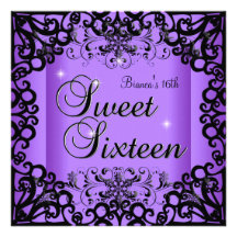 Sweet Sixteen Sweet 16 Birthday Black Purple Announcement