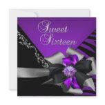 Sweet Sixteen Sweet 16 Zebra Purple Black Silver Custom Announcements