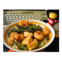 Sweet Sour Shrimp Pea Pods Asparagus Food Dinner Postcard