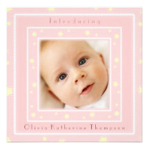 Sweet Stars Pink Baby Girl Birth Announcement