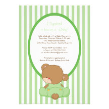 Sweet Teddy Bear Baby Shower Invitation Green