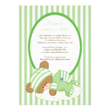 Sweet Teddy Bear Baby Shower Invitation Green
