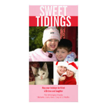 Sweet tidings bold pink red Christmas greeting Customized Photo Card