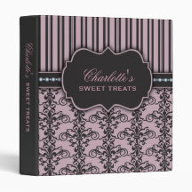 Sweet Treats Damask & Stripe Dessert Recipe Binder