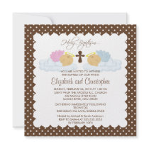 Sweet Twins Baby Girl & Boy Holy Baptism Inviation Announcements