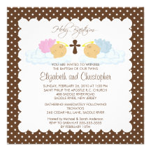 Sweet Twins Baby Girl & Boy Holy Baptism Inviation Announcements