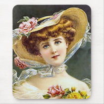 Sweet Woman with Flowers Mouse Pads