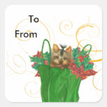Sweet Yorkie Puppy Christmas Package Sticker