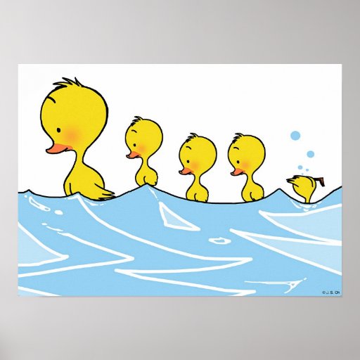 Swimming duck family print
