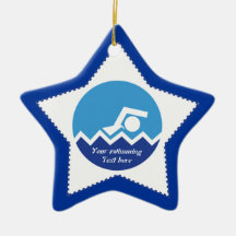 Swimming gifts, swimmer on a blue circle custom ornaments