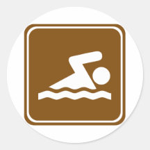 Swimming Highway Sign Round Stickers