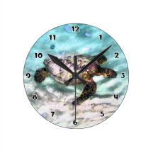 Swimming Sea Turtle Round Wall Clock