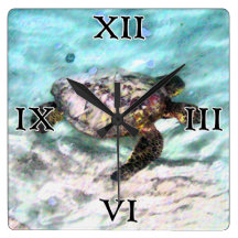 Swimming Sea Turtle Square Wall Clock