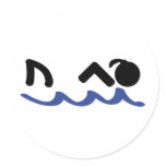 swimming shark girl round stickers