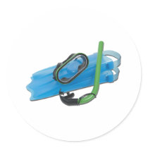 SwimmingGogglesSnorkelFins101311 Round Stickers