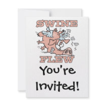 swine flew flying pig flu pun cartoon custom announcement