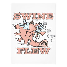 swine flew flying pig flu pun cartoon personalized invitation