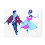 swing dancer pink poodle skirt saddle shoes postcard