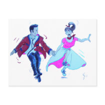 swing dancer pink poodle skirt saddle shoes postcard