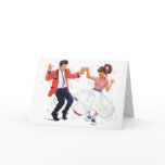 swing dancer with poodle skirt and saddle shoes card