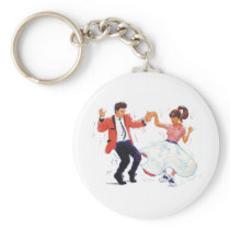 swing dancer with poodle skirt and saddle shoes keychains