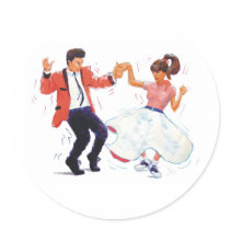 swing dancer with poodle skirt and saddle shoes stickers